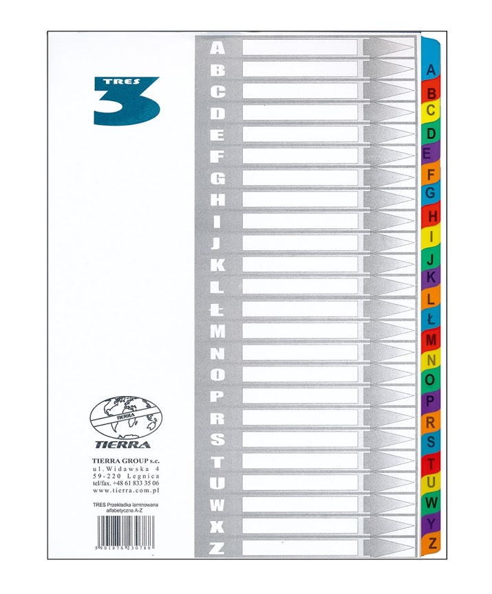 PRZEKŁADKI TRES A4 LAMIN. A-Z kolorowe końcówki 