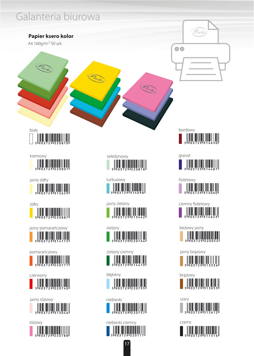 PAPIER A4 160G 50ark PROTOS 1 KOLOR