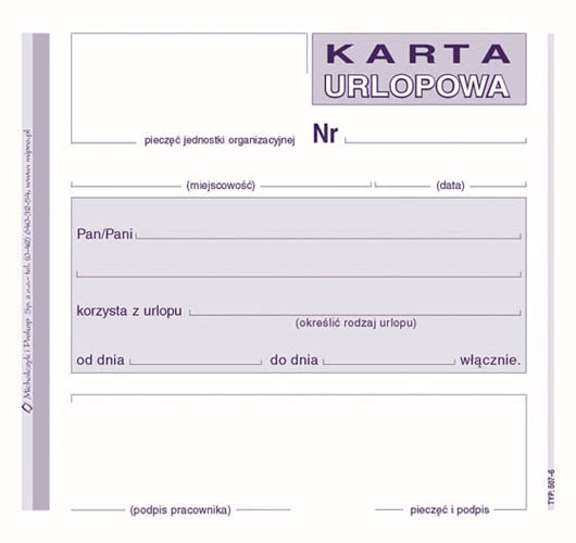 D KARTA URLOPOWA 2/3 A6 507-6