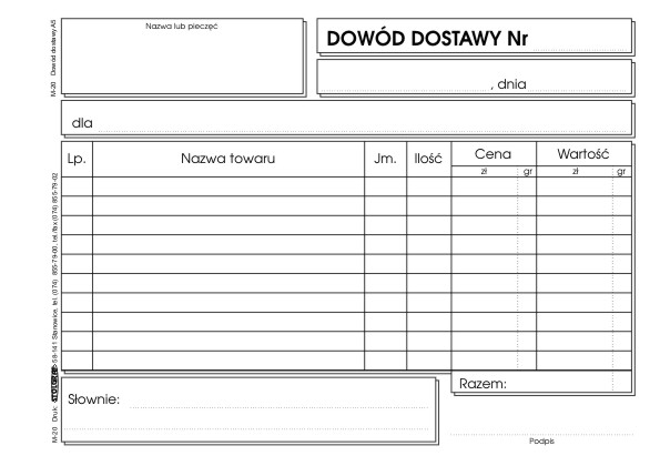 DOWÓD DOSTAWY A5 M20 STOLGRAF