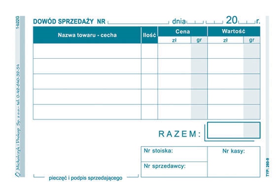 MP DOWÓD SPRZEDAŻY A7 PARAGON 260-9