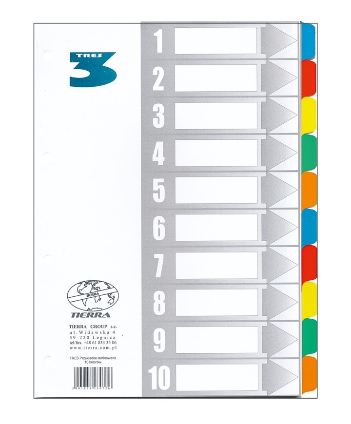 PRZEKŁADKI TRES A4 LAMINOWANE 1-10 kolor bez nr