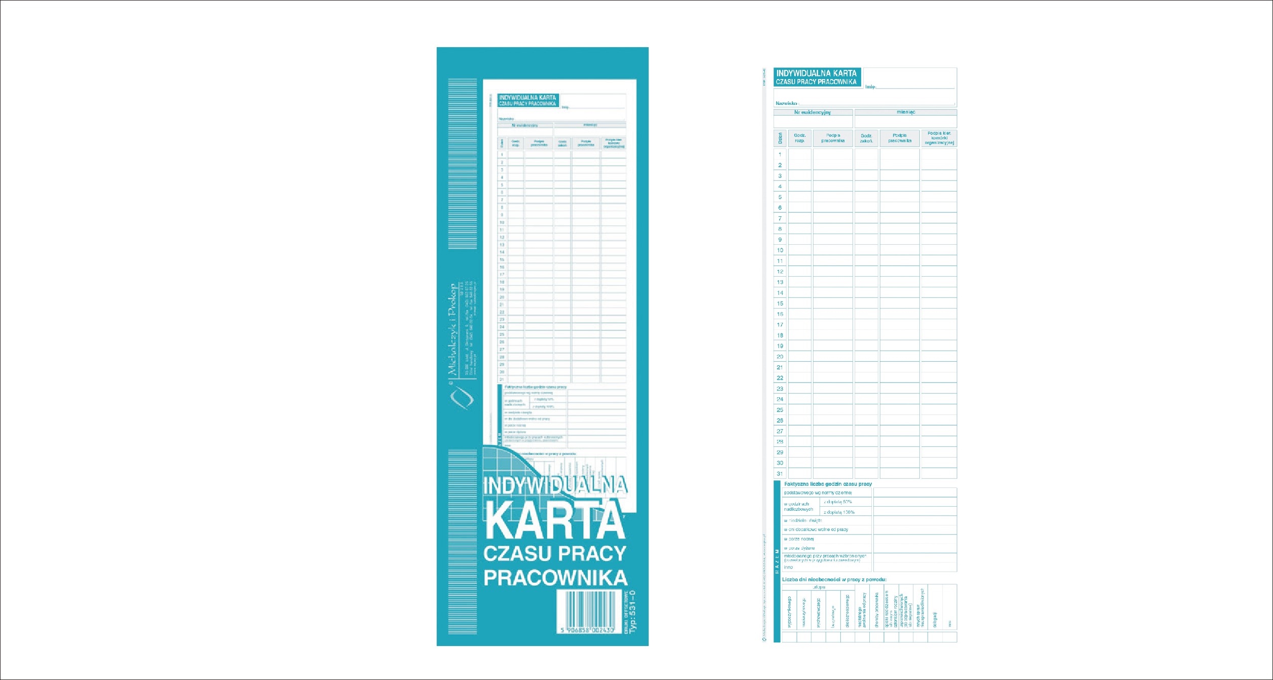 INDYWIDUALNA KARTA CZASU PRACY 531-0  1/2 A4