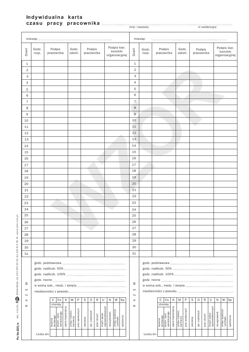 INDYWIDUALNA KARTA PRACY OS-225 TWARDA